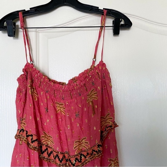 Farm Rio Dress Coqeuirissimo Metallic Palm Trees Maxi Summer Beach Pink M NWT - Picture 4 of 8